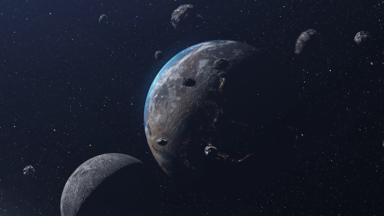 Earth and a Moon under Asteroid Collision