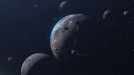 earth and a moon under asteroid collision