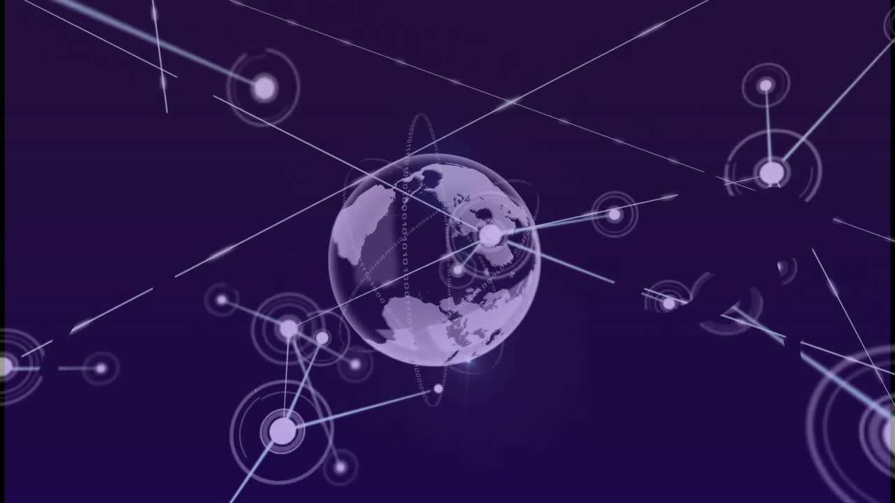 Animation of connected dots and globe rotating over abstract background