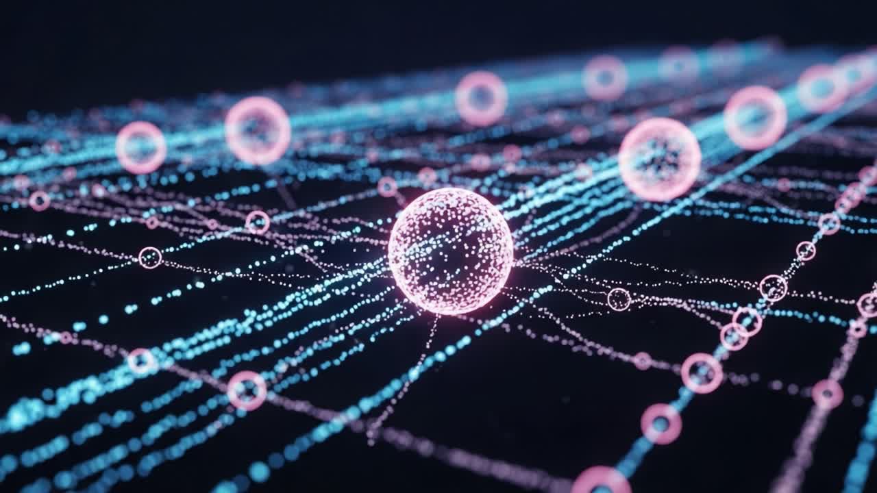 A Stunning Visual Representation of Digital Connectivity: Exploring Energy Flow Through Neon Particles in a Vibrant Data Visualization Frame