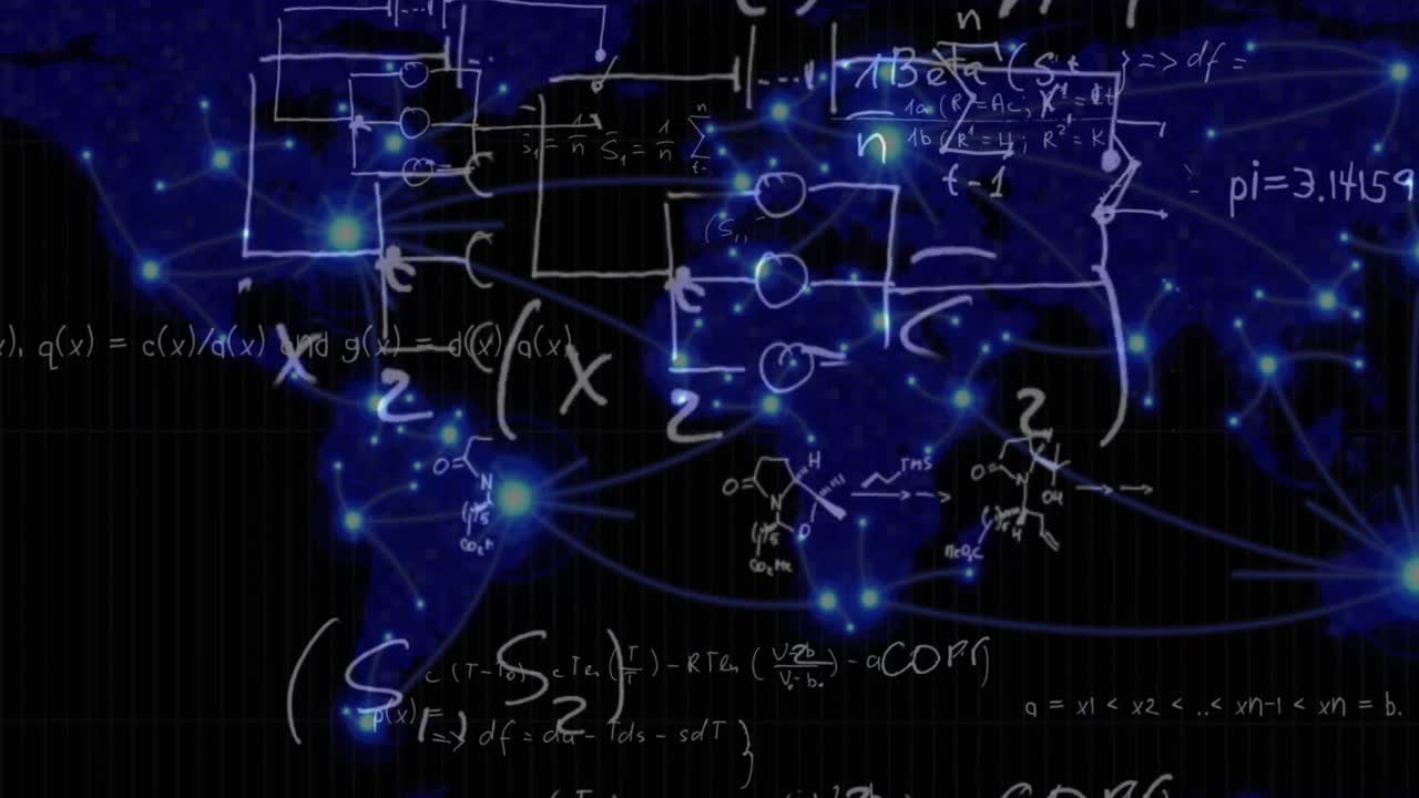 animación de fórmulas matemáticas escritas a mano sobre un fondo azul