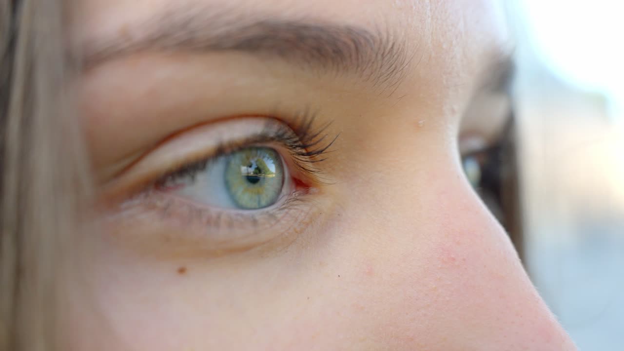Close-up of a young woman's eye accentuated with mascara