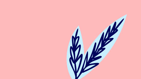 Animation-Von-Blauen-Blättern-Mit-Kopierraum-Auf-Rosa-Hintergrund