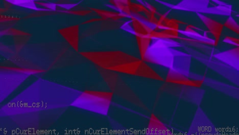 Animation-of-computer-language-over-multicolored-geometric-shapes-against-black-background