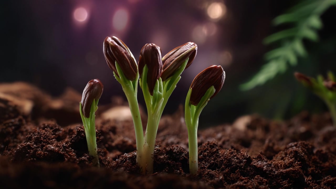 Plántulas Emergentes Abriéndose Paso a Través de la Tierra en un Entorno Exuberante con un Hermoso Fondo Bokeh Representando el Crecimiento y la Renovación en la Naturaleza