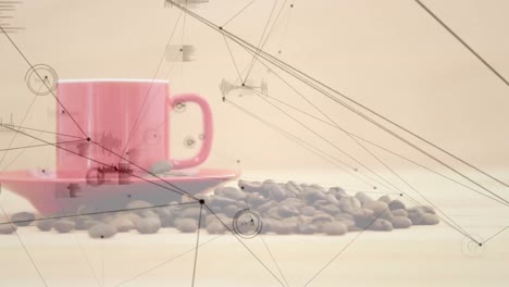 animation of network of connections over cup of coffee