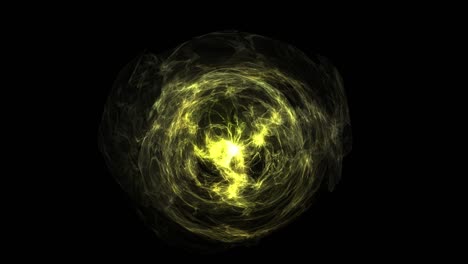 animation of abstract round luminous object. the color of the energy wave is yellow.