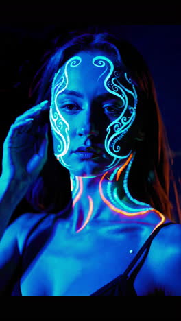 woman with neon face and body painting