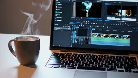 video editing session with coffee break