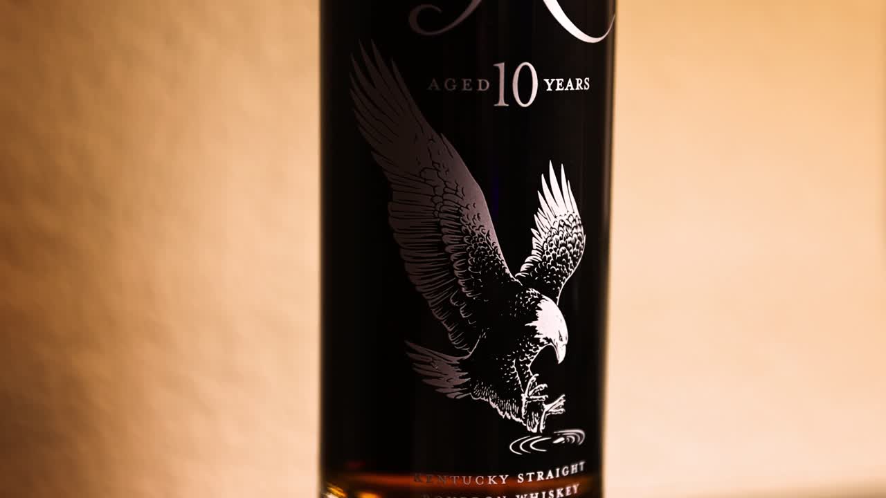 Close-up of an Eagle Rare 10 Years bourbon bottle label