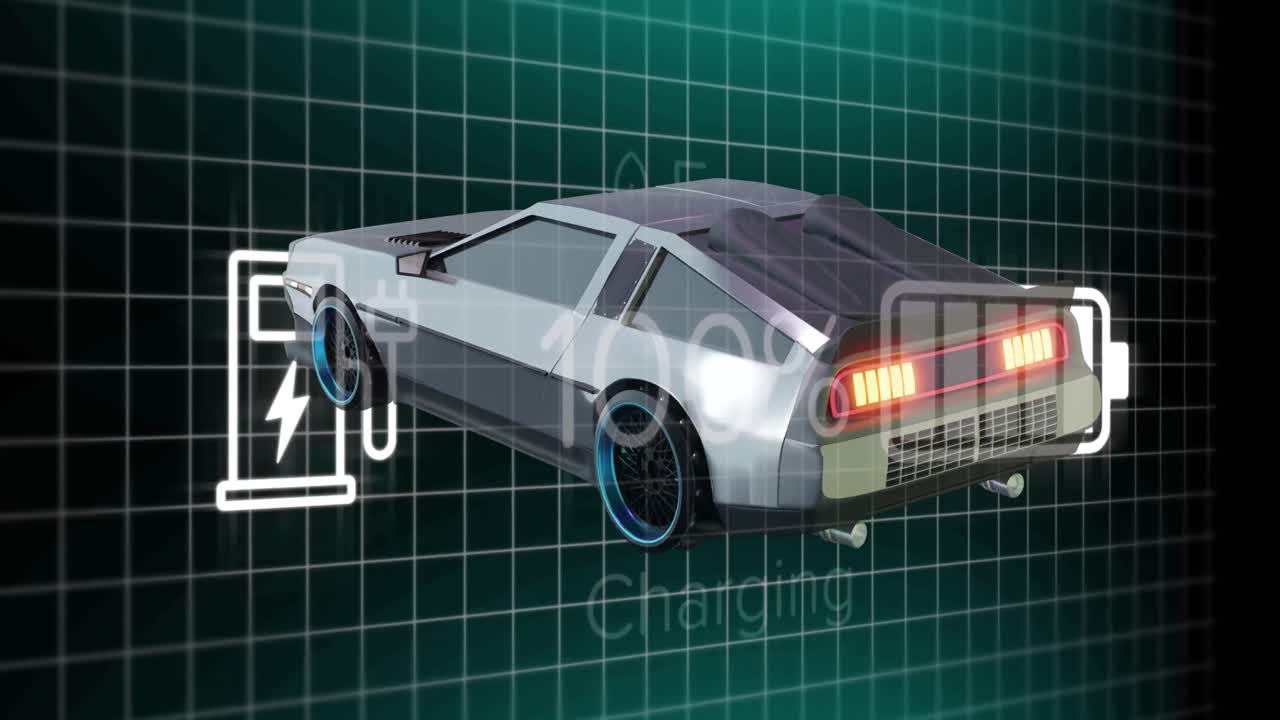 자동차 운전에 대한 충전 텍스트와 함께 디지털 인터페이스의 애니메이션