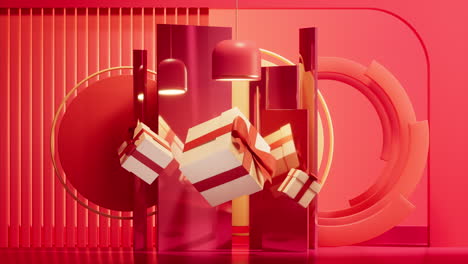 loop animation of gift box with red interior scene, 3d rendering.