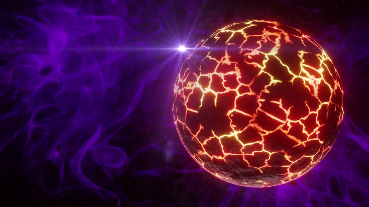 planeta oscuro con grietas de lava, renderización en 3d
