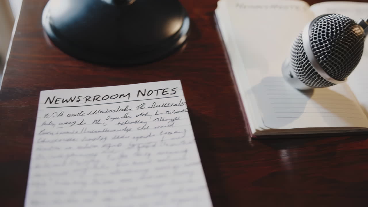 Newsroom Notes on a Wooden Desk