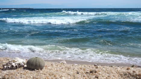 Strand-Mit-Meereswellen-Im-Hintergrund