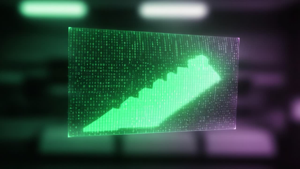 Visual Representation of Digital Data: A Two-Frame Analysis of a Graphic Interface Showcasing Binary Patterns and Ascending Graph Trends