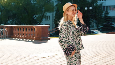 smiling woman in a fashionable printed pajama set