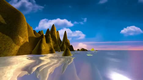 vidéo d'animation timelapse d'une île tropicale, de palmiers soufflant dans le vent et d'eau et de nuages se déplaçant rapidement