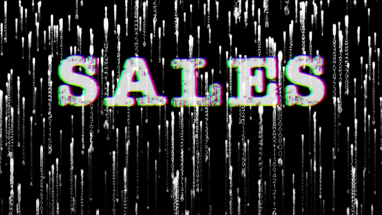 텍스트 판매, 회로판 및 떨어지는  ⁇  빛 트레일의 애니메이션