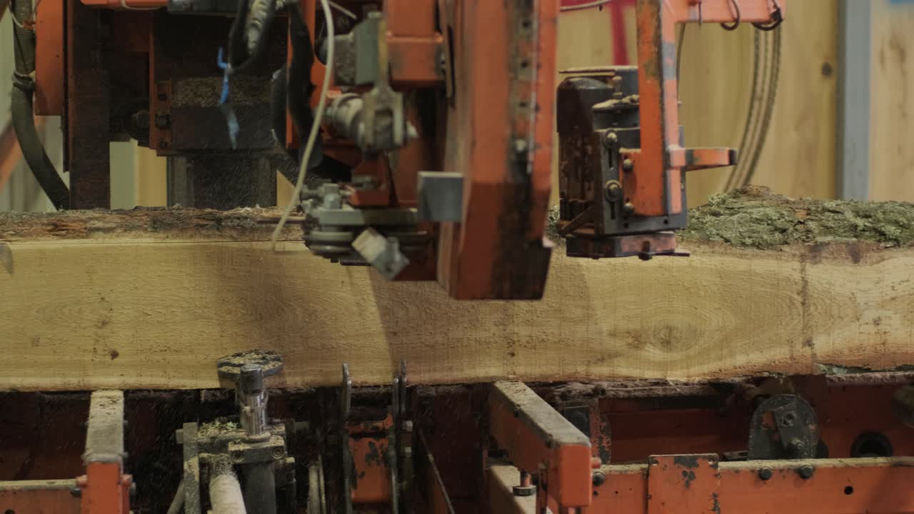 Industrial Sawmill Machine Cutting Large Wood Log