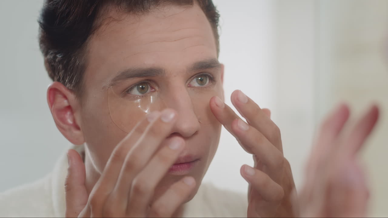 Guy Smoothening Out Under Eye Patches at Home