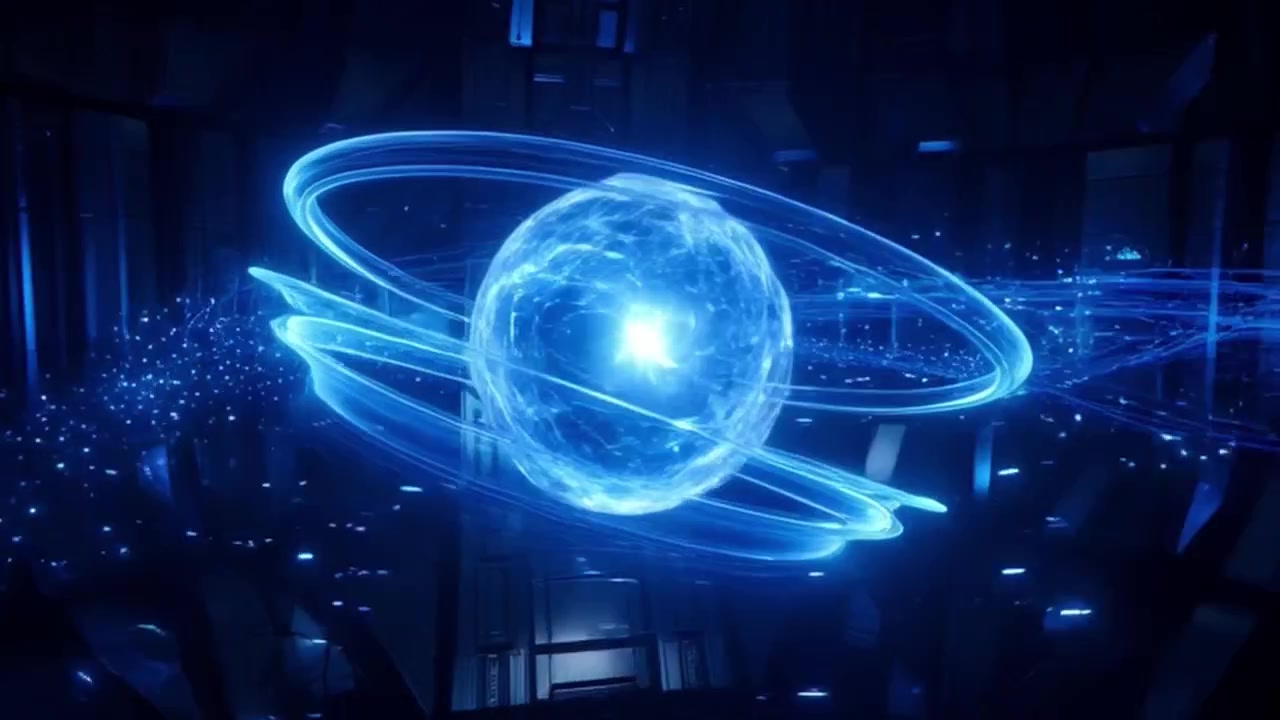 Futuristic Glowing Blue Energy Sphere Rotating in Digital Space