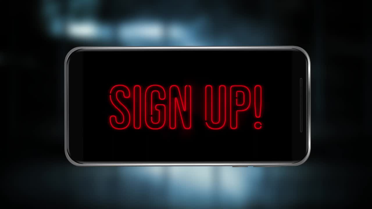 animación de palabras rojas que aparecen pulsando en la pantalla de un teléfono inteligente con fondo negro