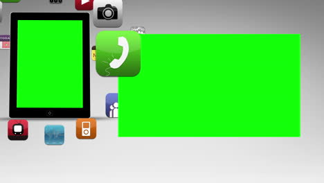 pantalla de la tableta y animación de la aplicación con tecla de croma