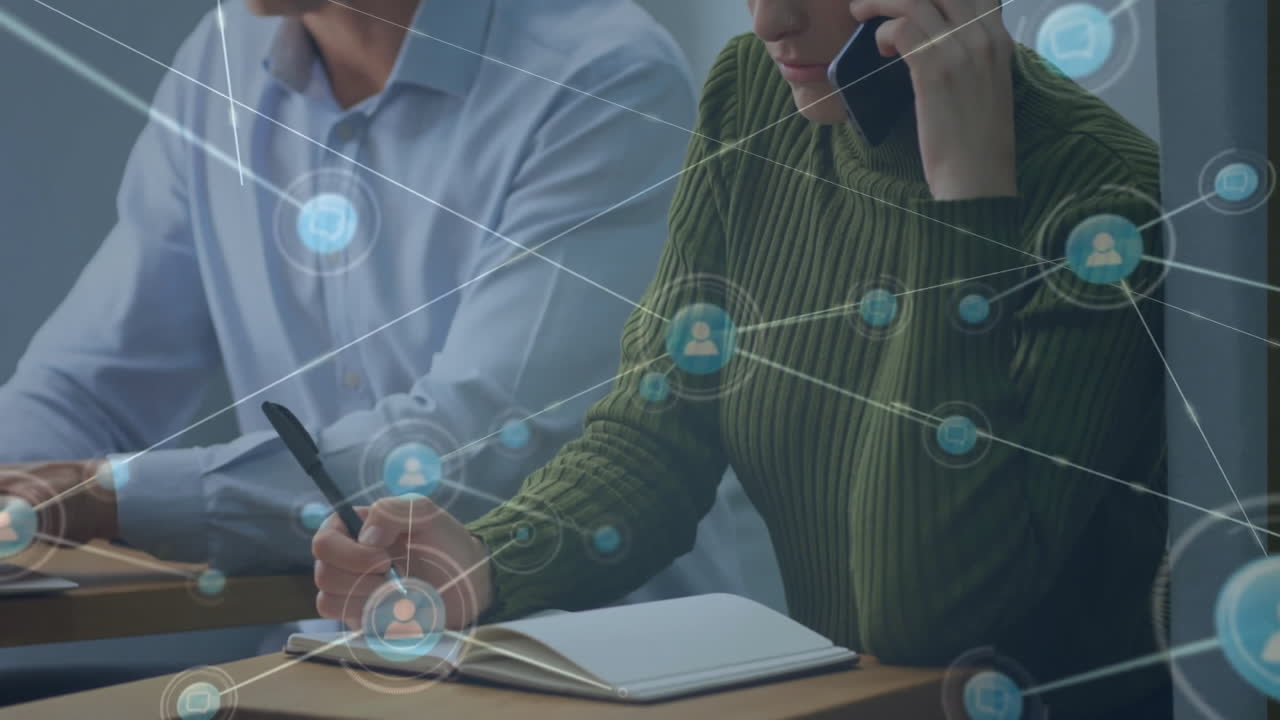 사무실에서 다양한 사업가들에 대한 연결 네트워크의 활성화