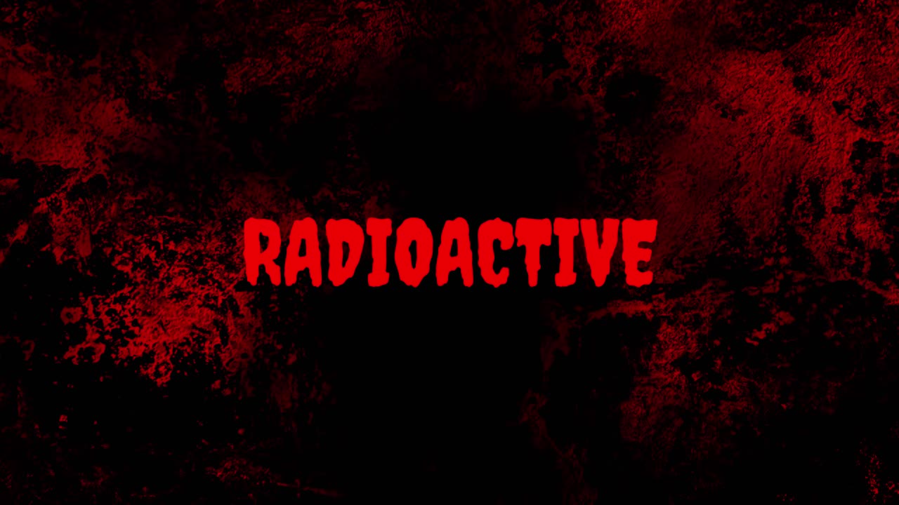 Testo tremolante 'Radioattivo' su sfondo grunge rosso e nero