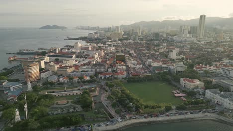 aerial sunset in george town penang island malaysia old colonial town