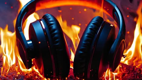 un par de auriculares sentados en la parte superior de un fuego