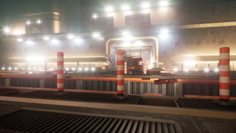 urban construction site illuminated by bright lights at night