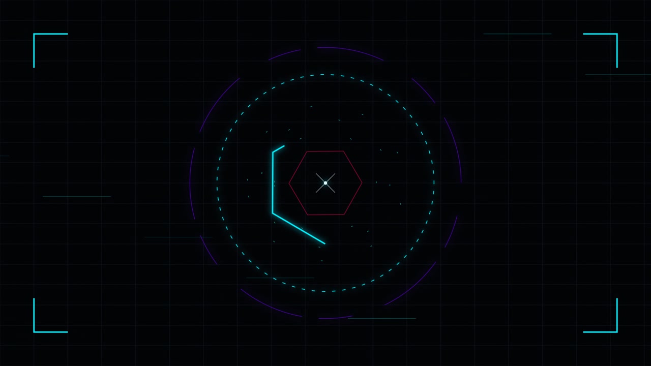 Futuristic Digital HUD Interface with Rotating Geometric Elements