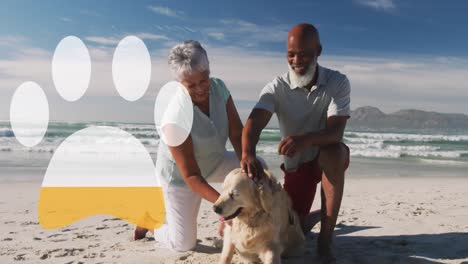 Animation-of-dogs-paw-over-african-american-couple-with-dog