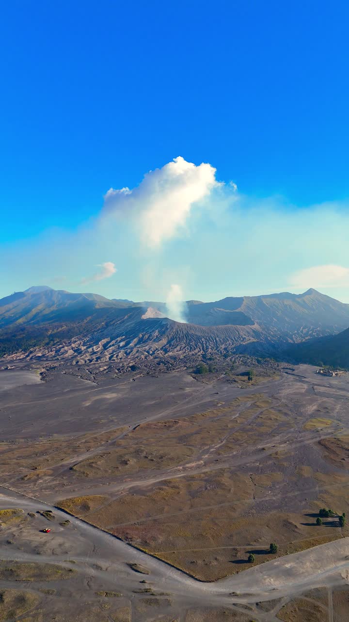 Tengger Caldera with Active Mount Bromo Volcano, East Java. Vertical Aerial