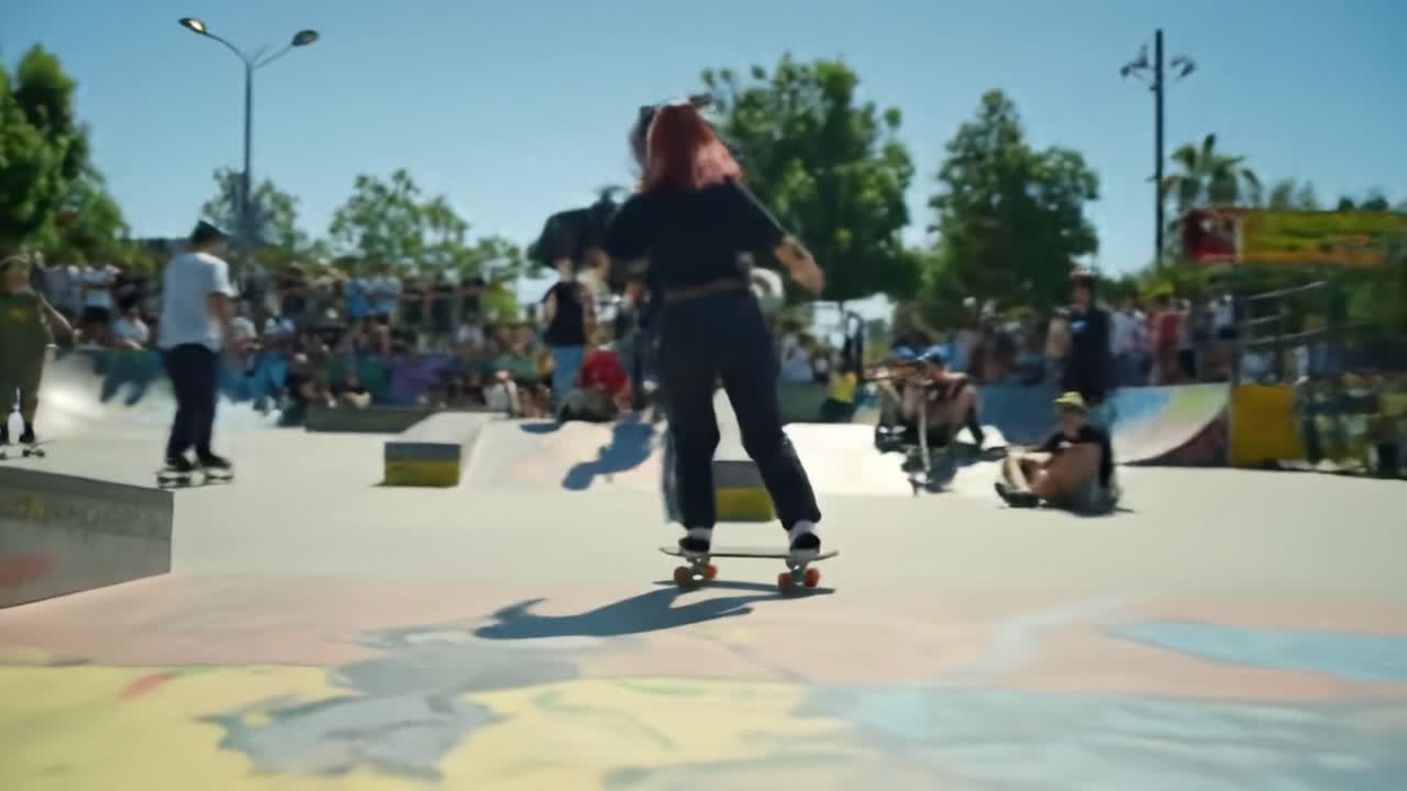 Woman Skateboarding at a Skatepark
