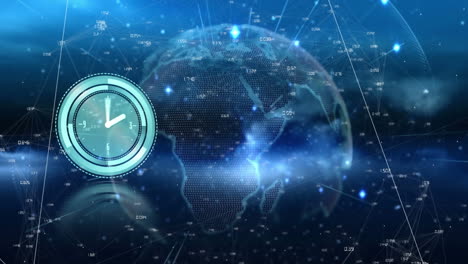 animation of clock and statistics processing over globe