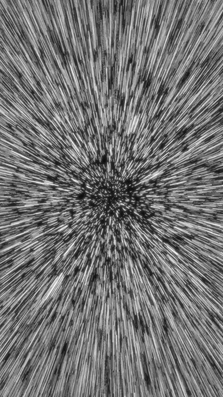 Vertical Video of Hyperspace Interstellar Light Speed Science Fiction Travel Animation with Bright Stars Passing Rapidly. 3D Wormhole Animation 4K