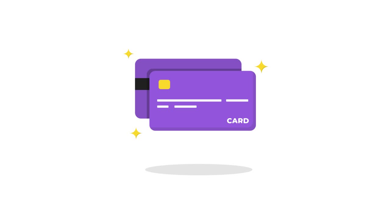 Animated Purple Credit Cards with Sparkles on White Background