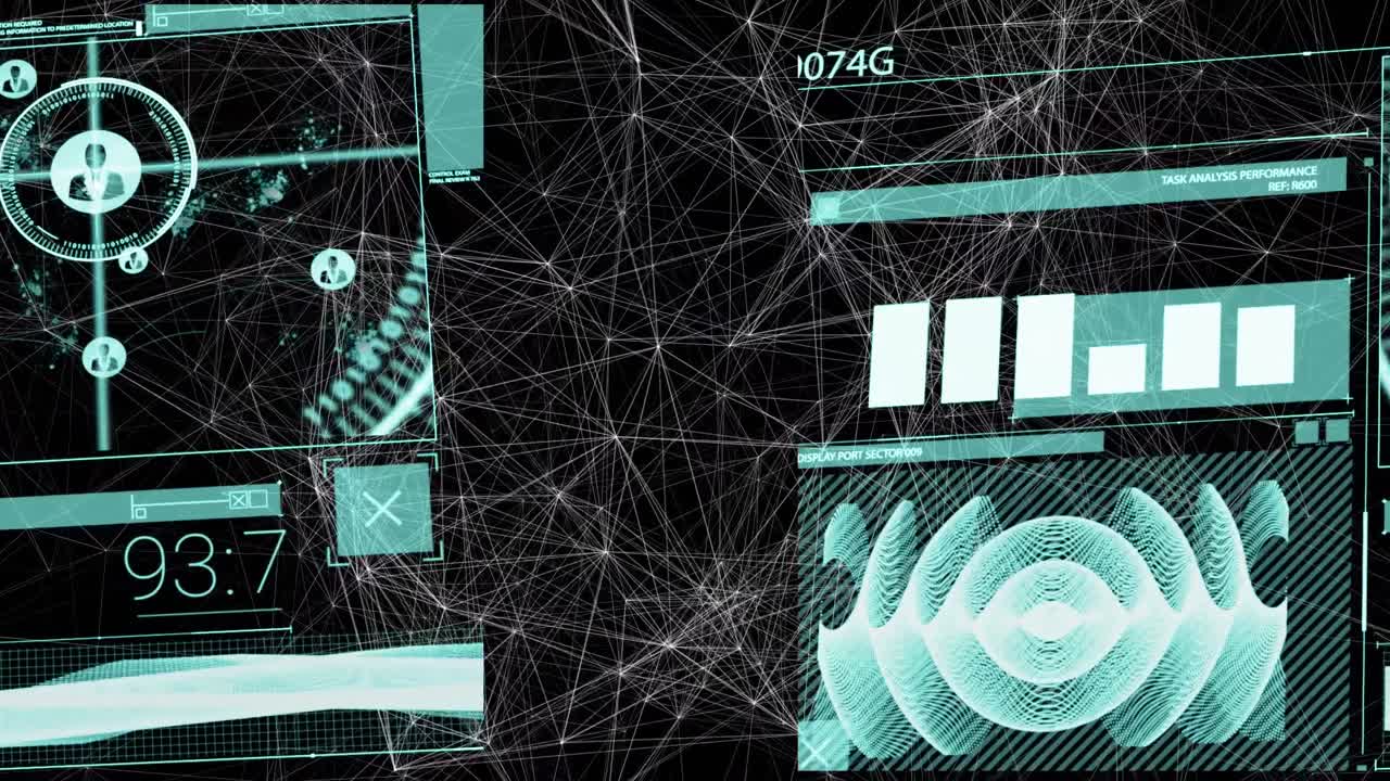 Animation of data processing over black background