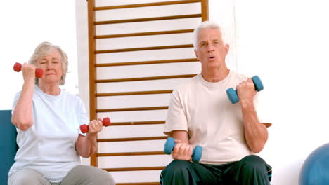 active seniors lifting hand weights