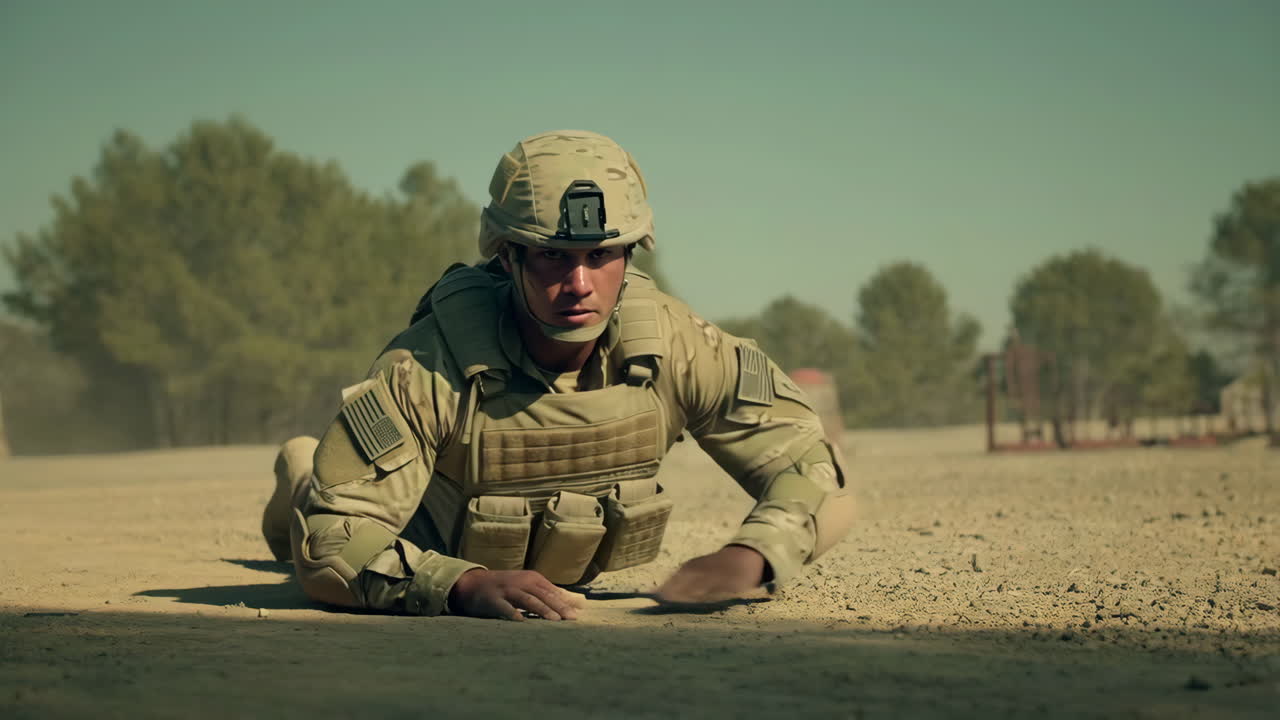 Soldier Performing Desert Training Exercise