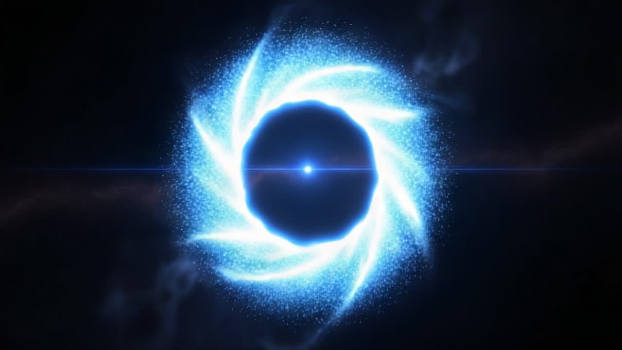 A Mesmerizing Display of Cosmic Energies: The Hypnotic Blue Orb of Light Surrounded by Ethereal Whirlwinds in a Dark Universe