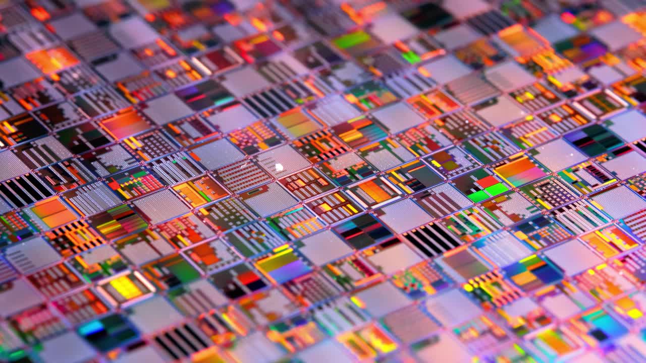 シリコン半導体ホーファーのクローズアップ. 電子学では,ホーファーはスライスまたはサブストラットとも呼ばれ,半導体の薄いスライス,結晶性シリコンで,集積回路の製造に使用されます.