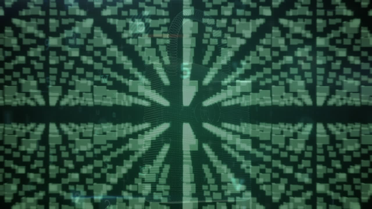 검은색 배경에 보안  ⁇ 락과 데이터 처리의 애니메이션