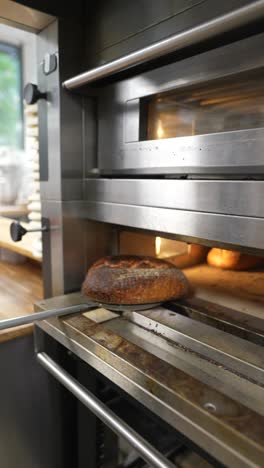 baking fresh bread in a commercial oven