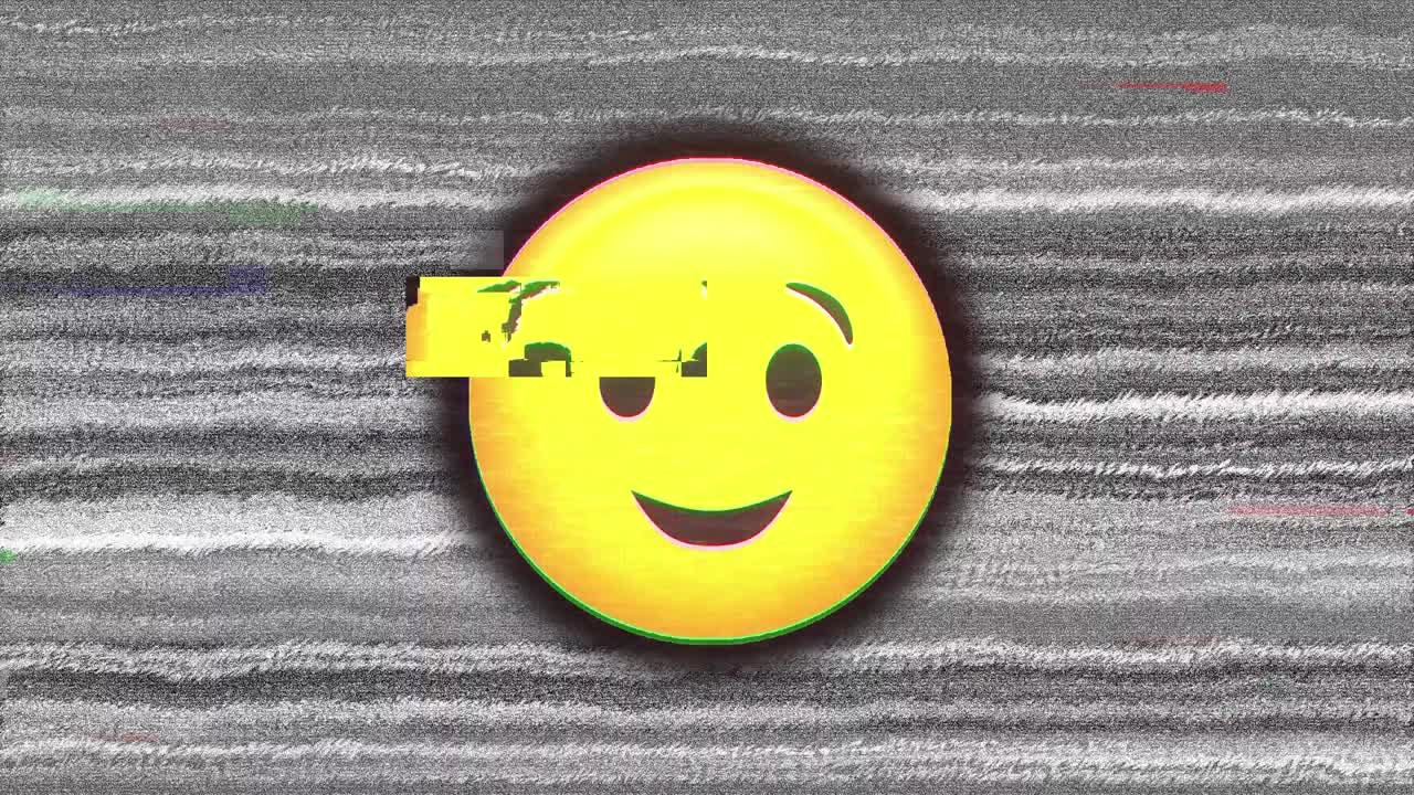 tv 정적 효과에 맞서 키스 이모티콘을 불어넣는 얼굴의 디지털 애니메이션