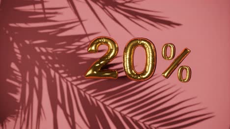 20-%-Rabatt-Auf-Rotem-Hintergrund-Mit-Sanfter-Palmenbrise,-Feiertags-Sommerverkaufskonzept