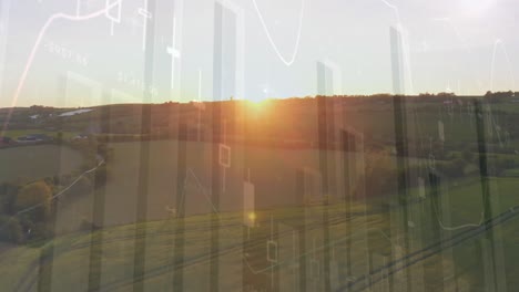 animación de gráficos financieros sobre el campo agrícola y el paisaje